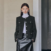 Women's Black Pocket Texture Jacket